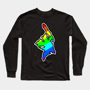 Cortes Island Silhouette in Colourful Rainbow Pattern - Bold Colours - Cortes Island Long Sleeve T-Shirt